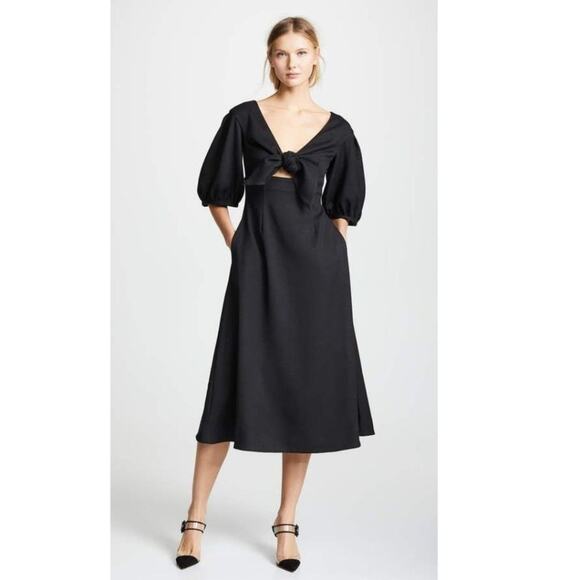 EDIT Tie Front Midi Dress XS Black NEW - Picture 1 of 8
